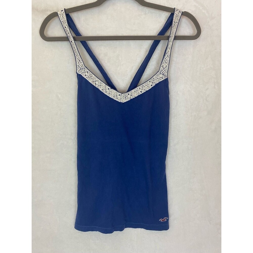 Hollister Blue Lace Trim Crossback Camisole Tank Top Size L